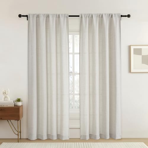 OVZME Natural Curtains 96 Inches Long 2 Panels for Bedroom Living Room, Soft Thick Textured Faux Linen Window Drapes, Light Filtering Privacy Farmhouse Curtains, Rod Pocket Design, 2x42Wx96L Inches