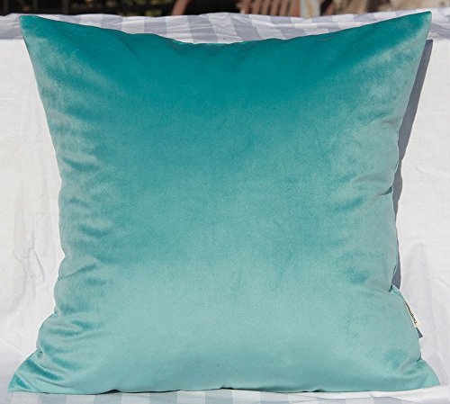 TangDepot Super Soft Velvet Throw Pillow Cover 26x26 Light Teal - Luxury velvet pillow cover, hidden zip, washable, fits any insert, indoor/outdoor, many colors, instant refresh.