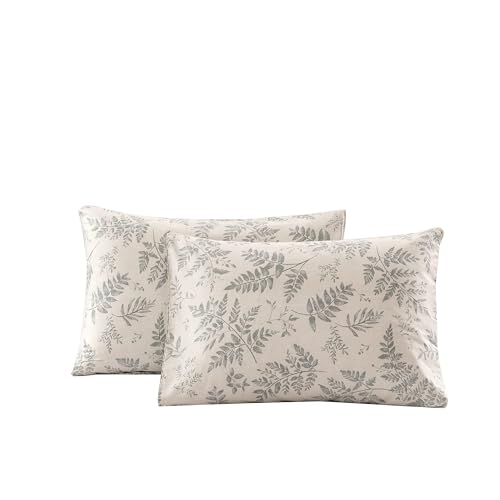 "ECOCOTT 2 Pack Pillowcase King Size with Green Botanical Plant Leaves Pattern Pillow Cases Set, 100% Cotton King Pillow Covers Envelope Closure (King, 20""x36"")"