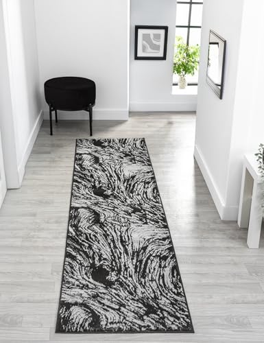 Obsidian Modern Low Pile Area Rug - Polypropylene Weaving - Jute Backing - Floral Traditional Abstract Designs Rugs, Grey, 60x220 cm