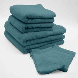 Douceur d'Intérieur, Set of 2 Gloves (15 x 21 cm), 2 Towels (50 x 90 cm) and 2 Shower Towels (70 x 130 cm) Terry Towel, Elegance Blue