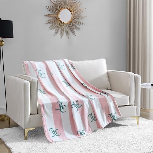 "Juicy Couture Cabana Plush Pink Striped 50""X70"" Fuzzy Throw Blanket - Luxurious Microfiber Plush Blanket for Ultimate Comfort and Cozy Warmth"
