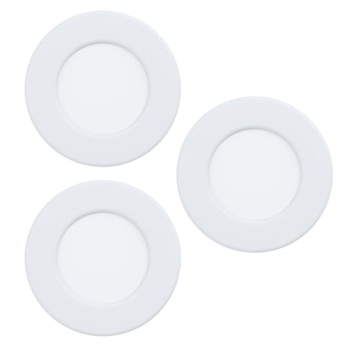 Eglo 3-piece LED recessed spotlights Fueva 5, Ø 8.6 cm, Steel and Plastic Light Surfaces, 3 White LED recessed Lights, Flat LED downlights, Shallow 26 mm Depth, Warm White