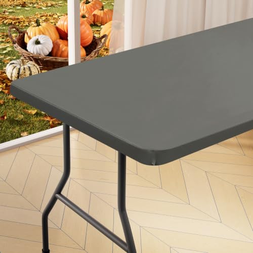"homing Rectangle Table Cloth Cover, Waterproof Polyester Elastic Fitted Tablecloth, Fits for 8 Foot Folding Tables, Washable Table Protector for Picnic, Camping, Outdoor (Grey, 30"" x 96"")"