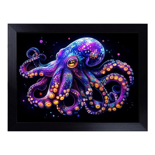 Lap Tray with Bean Bag Cushion, Octopus - Handmade in the UK, Raised Wooden Edge, Padded Cushion, Heat-Resistant Wipe-Clean Surface, for Meals, Laptops and Crafts