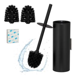 Relaxdays Toilet Brush with Wall Holder, Adhesive or Drill Mount, HWD: 36.5x9x11 cm, Stainless Steel, Plastic, Black, 10% 90%