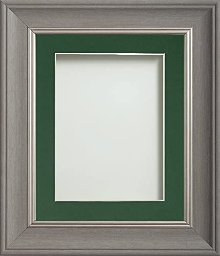 Frame Company Drummond Range Gunmetal Grey 10x8 inch Picture Photo Frame with Bottle Green Mount for Image 7x5 inch * Choice of Sizes* Fitted with Real Glass