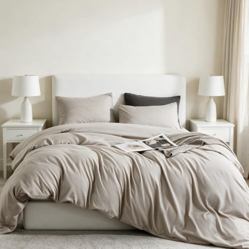 CLOTHKNOW Khaki Queen Comforter Set Light Taupe Bedding Comforter Sets Soft Oatmeal Queen Size Comforter Sets with 2 x Pillowcases