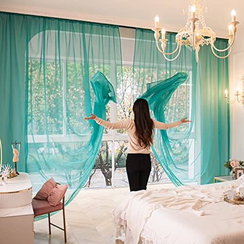 PHILEASY Window Sheer Turquoise Curtains 72 Inches Long 52 inches Width 2 Panels Sheer Curtains Sheer Curtain Clear Basic Rod Pocket Panel 15 Colors 16 Size for Bedroom Living Room Yard Kitchen