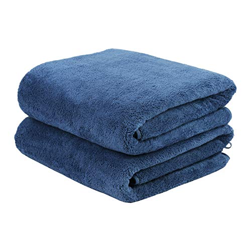 "JML Luxury Hotel & SPA Bath Towels (2 Pack, 30""x60"") - 350GSM High Density Fleece Towel Sets - Super Soft and Absorbent, Lint Free, Fade Resistant Oversized Bath Towel, Coral Fleece Navy"