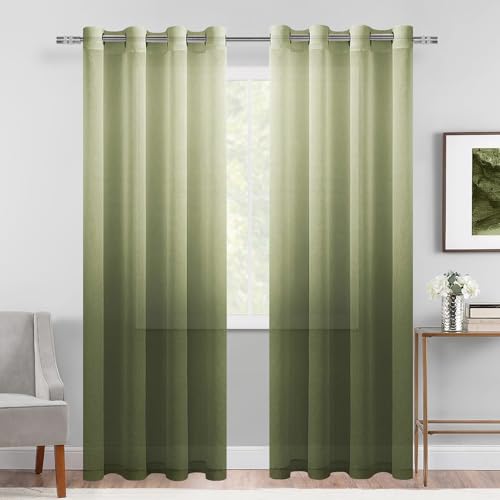DWCN Semi-Sheer Curtains with Eyelets 52W x 96L Olive Green