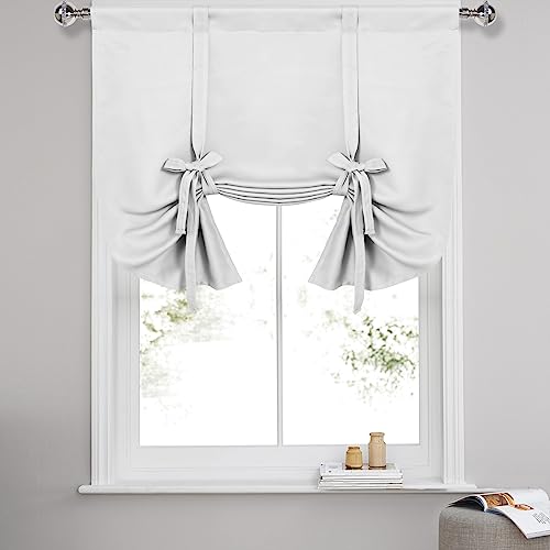 DWCN Blackout Curtains-Tie Up Shade for Window Thermal Insulated Room Darkening Rod Pocket Curtains for Kitchen, Greyish White, W42 X L45 Inches, 1 Panel