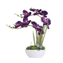 YSZL Large Artificial Potted Orchid Plant, Silk Flower Arrangement with Ceramics Vase, Dark Purple