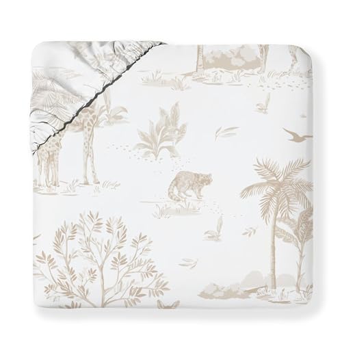 MakeMake Organics Organic Full Fitted Sheet Set GOTS Certified Organic Cotton Fitted Sheet with Pillowcase Ultra Soft Non Toxic Breathable Hypoallergenic Animals Theme Room (Full, Safari)