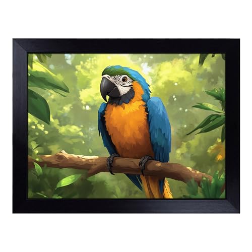 Lap Tray with Bean Bag Cushion, Parrot - Handmade in the UK, Raised Wooden Edge, Padded Cushion, Heat-Resistant Wipe-Clean Surface, for Meals, Laptops and Crafts