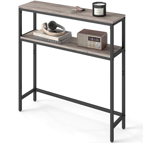 VASAGLE Console Table, 2-Tier Slim Sofa Table, 20 x 80 x 80 cm, Hallway Table with 2 Shelves, for Living Room, Entryway, Heather Greige and Ink Black LNT130K02V1