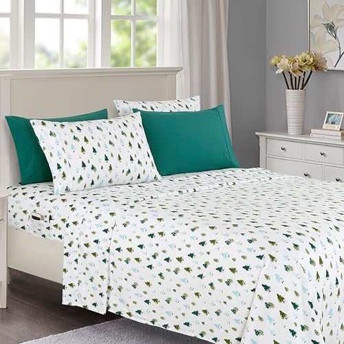 Elegant Comfort Luxury Soft Bed Sheets Holiday Pattern 1500 Premium Hotel Quality Microfiber - Softness Wrinkle and Fade Resistant (4-Piece) Bedding Set, Twin XL, Twill Tree