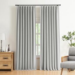 "Vision Home Light Grey Pinch Pleated Full Blackout Curtains Linen Blended Room Darkening Curtain Panels 108 inch for Living Room Bedroom Thermal Insulated Pinch Pleat Drapes with Hooks 40"" Wx108 Lx2"