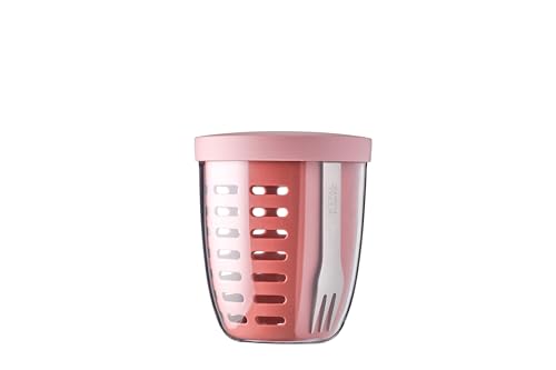 Mepal Ellipse ??? Veggie Pot ??? Ideal for Fruits & Veggies On The Go ??? Box with Fork & Colander ??? 600 ml ??? Mauve