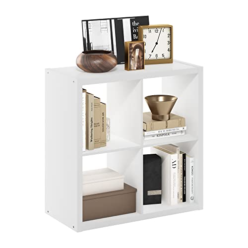 Furinno CUBICLE Book Shelf, 4-Cube Bookself, Thick Frame Bookcase with Reversible Open Back, 14.6 x 30 x 30, for Living Room, Bedroom, Home Office, White