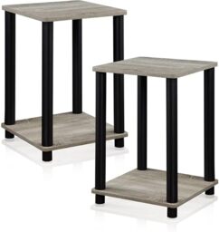 Furinno TURN-N-TUBE Side Table Set of 2, 2-Tier Stackable End Table with Open Shelf, Toolless Night Stand, Bedside Table, for Living Room, Bedroom, French Oak