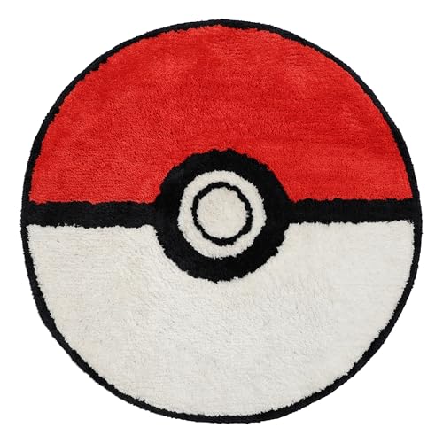 Pokemon Officially Licensed Shaped Rug - Super Soft Rug - Catch Pokeball Design - Perfect For Kids Bedroom, Playroom Or Living Room Décor - Red, White - 80 x 80cm