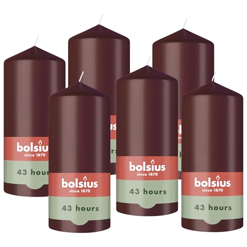Bolsius – Essentials – Smooth Pillar Candle – Bordeaux – 13 cm – Decorative Candles – Contains Natural Plant-Based Wax – Without Palm Oil