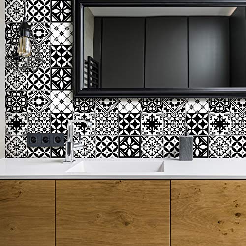 Ambiance Sticker Self-Adhesive Decorative Wall Decal Cement Tile for Bathroom and Kitchen Rosario- Pack of 24 Stickers of 10 x 10 cm