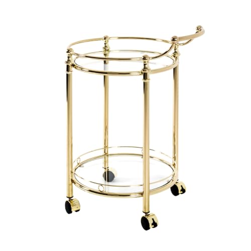 HAKU Serving Trolley Made of Brass-Plated Metal and Safety Glass, Round Tea Trolley on Wheels and Rolling Trolley Dimensions: W 59 ?? H 79 ?? D 49 cm Style: Contemporary