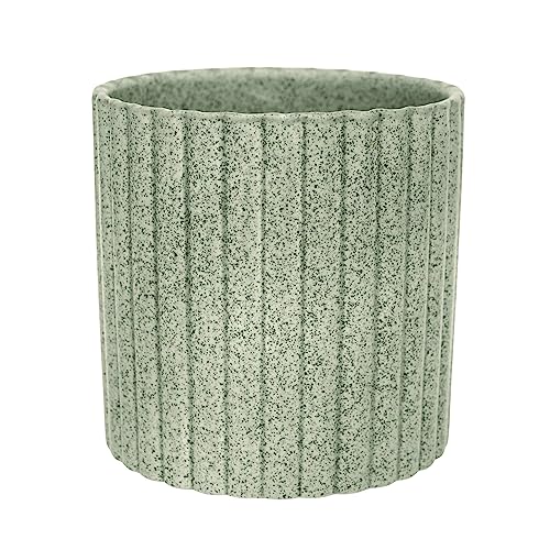 Ivyline Azalea Stone Ribbed Speckle Planter in Green - Premium Glazed & Waterproof - Lightweight Decorative Indoor Houseplant Pot - H15.5cm x D15.5cm
