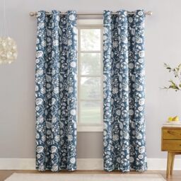 "Sun Zero Jorah Botanical Print Thermal Insulated Energy Efficient Grommet Curtain Panel, 40"" x 84"", Blue"