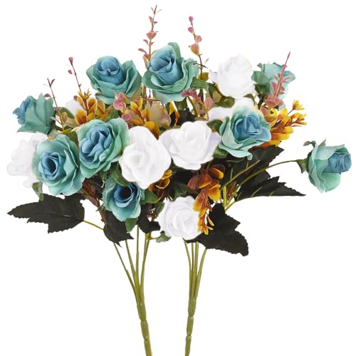 Moomass Artificial Roses,24 Little Rose Silk Flowers.2 Packs of Artificial Flowers,Plastic Flowers Plants for Home Hotel Office Wedding Tables Decorations. (5 Colors in Total)