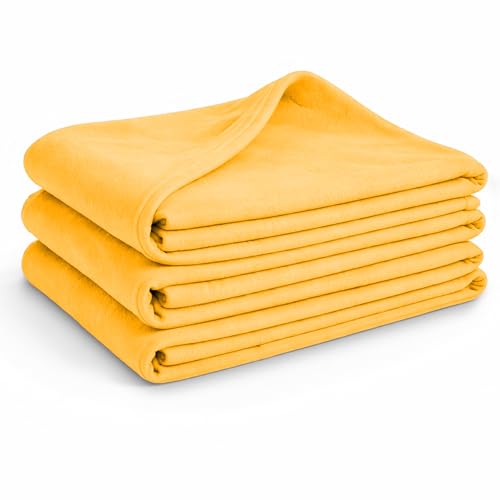 Glart G3G Oeko Tex Fleece Blankets 3-Piece Set - 130x160 cm, 100% Polyester, 200 g/m² - Yellow, versatile as a home, cuddle, sofa, guest or picnic blanket.