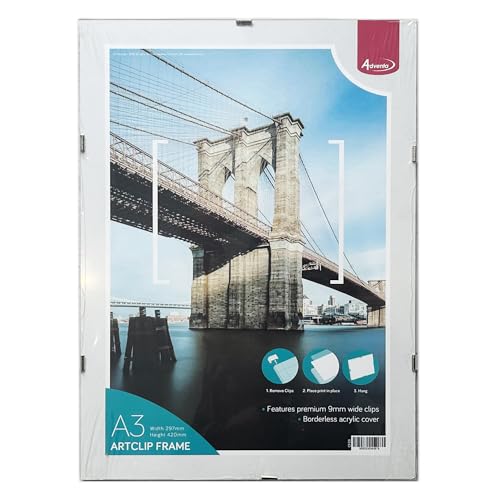 Picture Frames A3 Clip frame Frameless Photo Poster Certificate Frame with Crystal Clear Perspex Acrylic (A3 Size - 297 x 420 mm) 1 Pack
