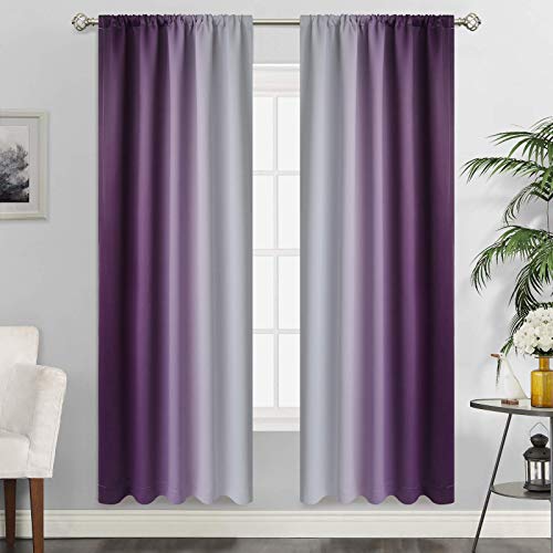 SimpleHome Ombre Rod Pocket Black Curtains for Bedroom, 52Wx72L - Room Darkening Curtains for Bedroom,Gradient Light Blocking Curtain,Thermal Insulated Window Drapes,2 Panels,63 Inch
