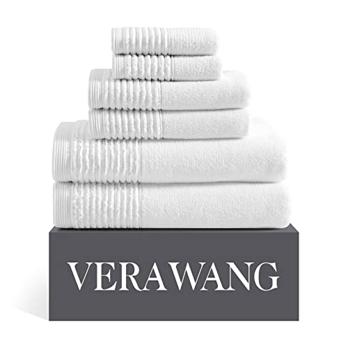 Vera Wang - Sculpted Pleat Collection - Towel Set-100% Cotton, Soft & Luxurious, Super Absorbent & Medium-Weight, 6pc, White