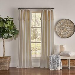 Mercantile Drop Cloth Curtain Panel, Light Filtering Ring & Tab Top with Attached Valance, 63 in Long x 50 in Wide, Farmhouse Single Window Panel, Bedroom, Living Room & Dining Room, Linen