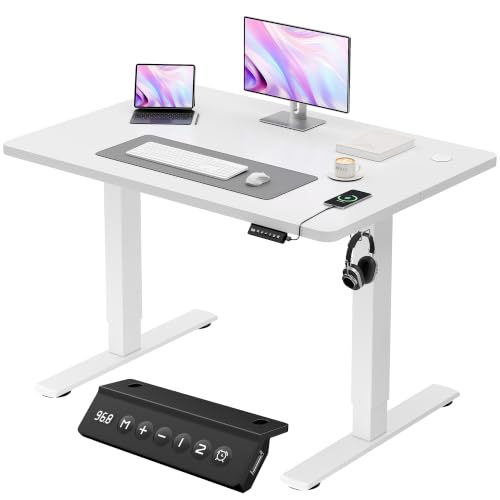 JUMMICO Electric Standing Desk 100x60cm – Height Adjustable with USB Charging, Sedentary Reminder, Memory Heights for Home Office Use, White