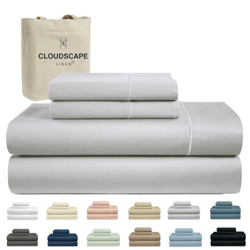 Cloud Scape Linen Engineered Dual-Ply Egyptian Cotton California King Sheet Set ??? Long-Staple Sateen Weave, 4-Piece Soft Hotel Quality Bedding Set,Deep Pockets Up to 17???, Silver