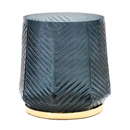 Ivyline Elm Embossed Candle Holder in Soft Blue - Waterproof & Stylish - Decorative Textured Glass Holder for Tealight Candles - H15cm x W15cm x D15cm