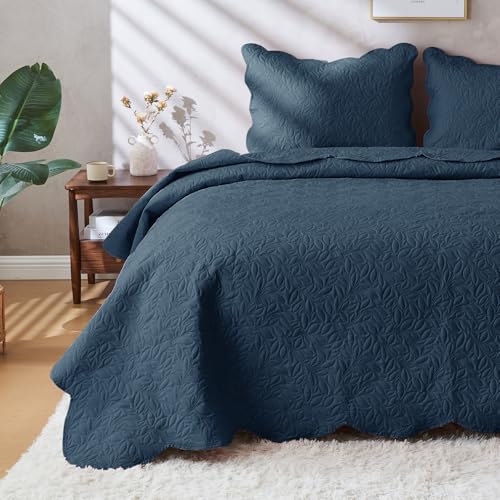 JYHOPE King Size Navy Blue Comforter Set, Lightweight Summer Quilt Set, Soft & Breathable Bedspread for All Seasons, Stain Resistant, Boho Style Pattern Bedding 1 Quilt 2 Pillow Shams