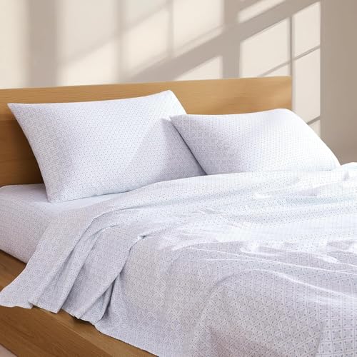 Linen Closet 160 GSM 100% Cotton Percale Sheet Set Queen Frosty Crystal
