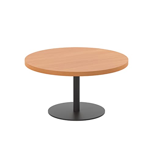 Office Hippo Circular Coffee Table, Sturdy & Stylish Small Table Desk, Laptop Table For Cafe, Coffee Shop or Bar, Versatile Office Table Ideal For Breakroom, 5 Year Guarantee - Beech / Black