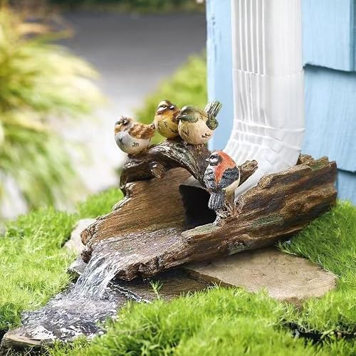 "Gutter Downspout Extension Decoration Splash Block Outdoor Statues Garden Decor, 11.4"" L x 6.9"" W Four Birds Gutter Downspout Garden Robin Bird Sculpture Rain Concrete Pond Accessory, Gift for Mom"