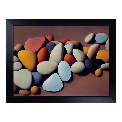 Lap Tray with Bean Bag Cushion, Animated River Pebbles - Handmade in the UK, Raised Wooden Edge, Padded Cushion, Heat-Resistant Wipe-Clean Surface, for Meals, Laptops and Crafts