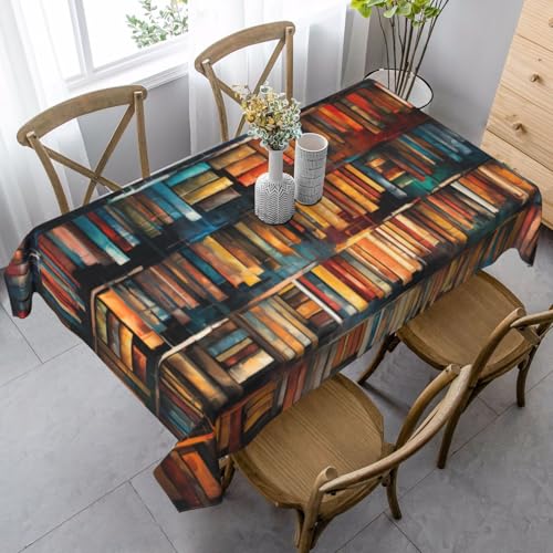 mutakin Library Bookshelf Rectangle Tablecloth Washable Table Cloth 60x90 Inch Table Cover Waterproof for Decoration Kitchen Dining Room