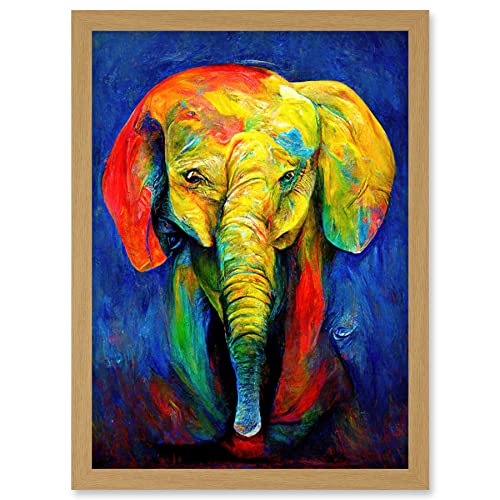 Doppelganger33 LTD Surreal Baby Elephant Colourful Abstract Bright Artwork Framed Wall Art Print A4