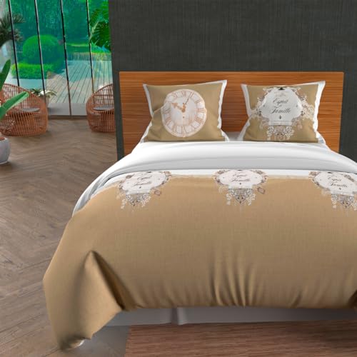 Soleil d'ocre Esprit de Famille Duvet Cover Set, Cotton, Ecru, 260 x 240 cm