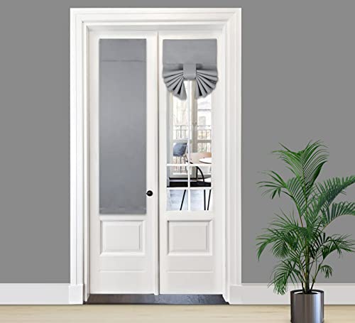 PI Side Door Curtain 2 Panels,Thermal Insulated Privacy Tie up Blackout Small Window Covering for Front Door 40 Inches Long (W12XL40,Light Grey)