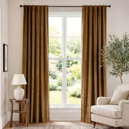 Lazzzy Velvet Blackout Curtains Brown Thermal Insulated Curtains 84 Room Window Drapes Super Soft Luxury Curtains for Living Room Bedroom Rod Pocket 2 Panels 84 Inch Long Gold Brown